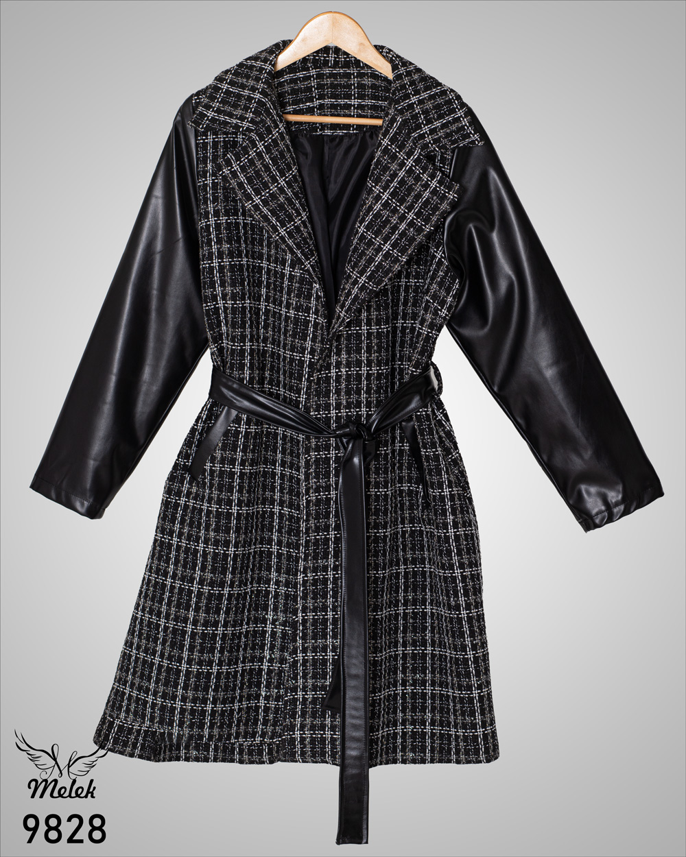 پالتو شاین مجلسی یقه انگلیسی آستین چرم آستردار سایز بزرگ - غیر ژورنالی