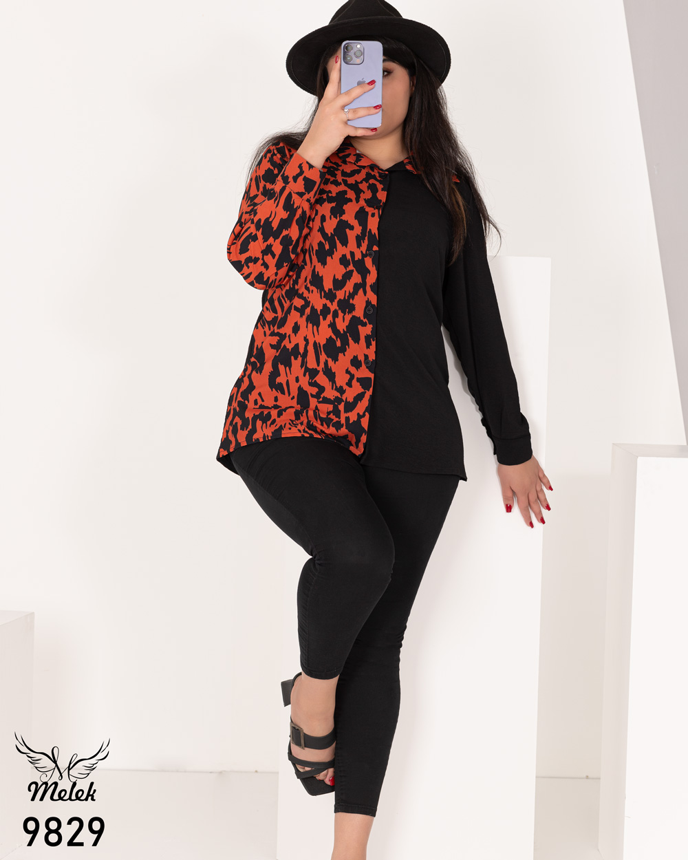 شومیز اسپورت مجلسی جلو دکمه بازشو آستین بلند سایز بزرگ