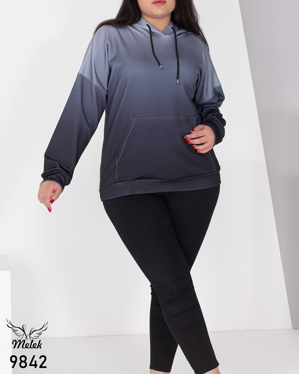 هودی اسپورت پاییزه کلاهدار جیب پلار  آستین سرخود سایز بزرگ