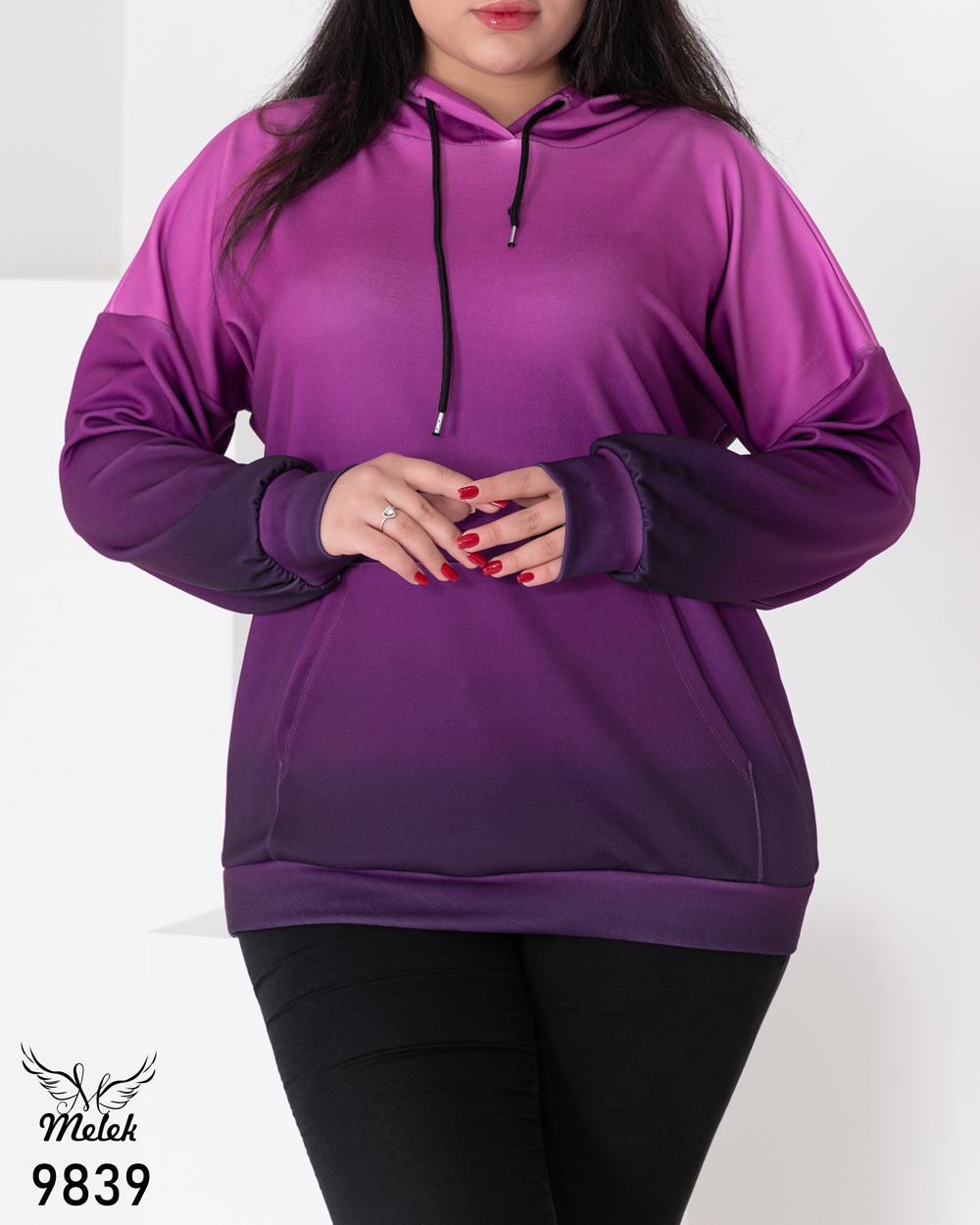 هودی اسپورت پاییزه کلاهدار جیب پلار  آستین سرخود سایز بزرگ