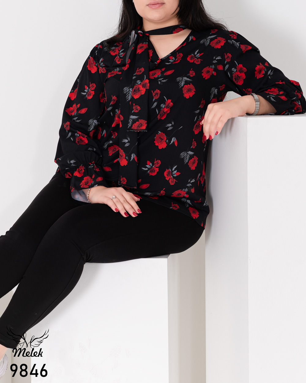 شومیز مجلسی یقه کراواتی آستین بلند یلدانه سایز بزرگ