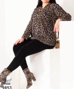 شومیز مجلسی یقه فرنچی زیپ دار آستین پاگن دار سایز بزرگ