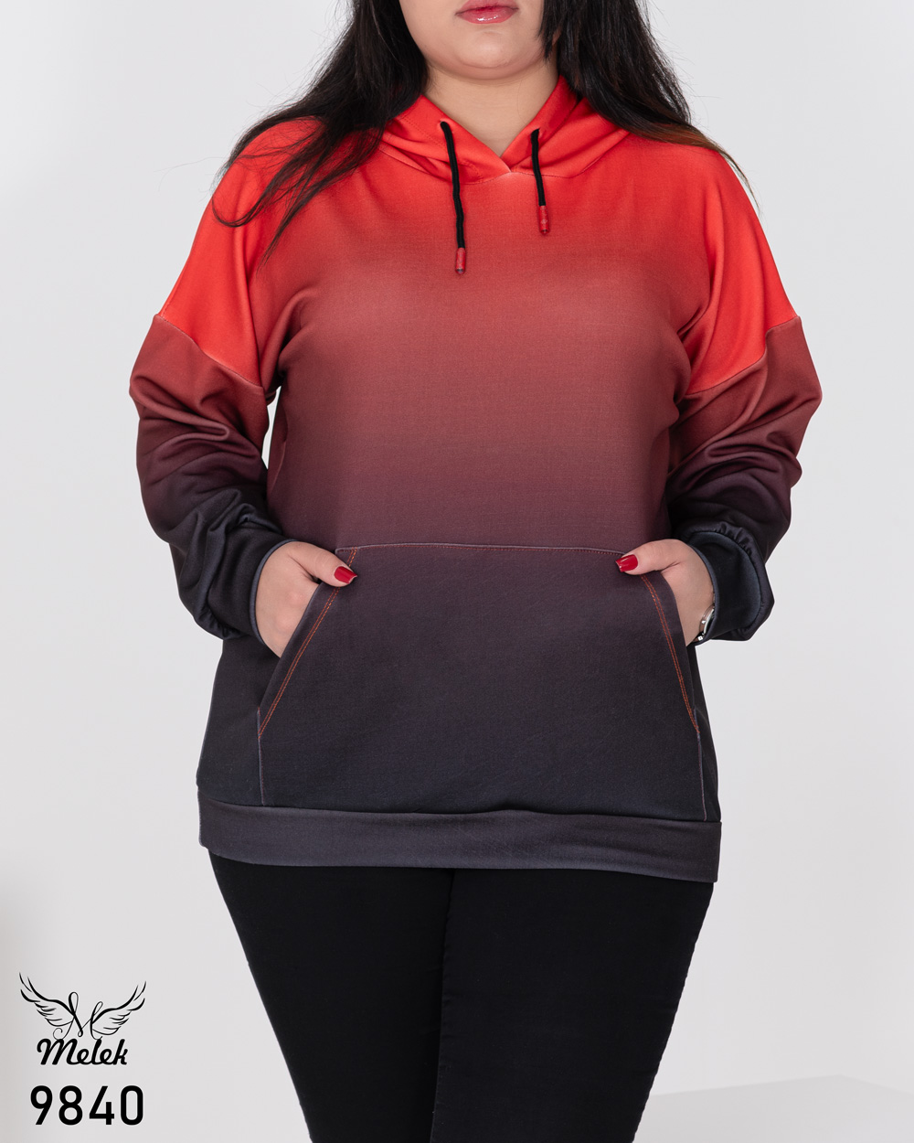 هودی اسپورت پاییزه کلاهدار جیب پلار آستین سرخود سایز بزرگ