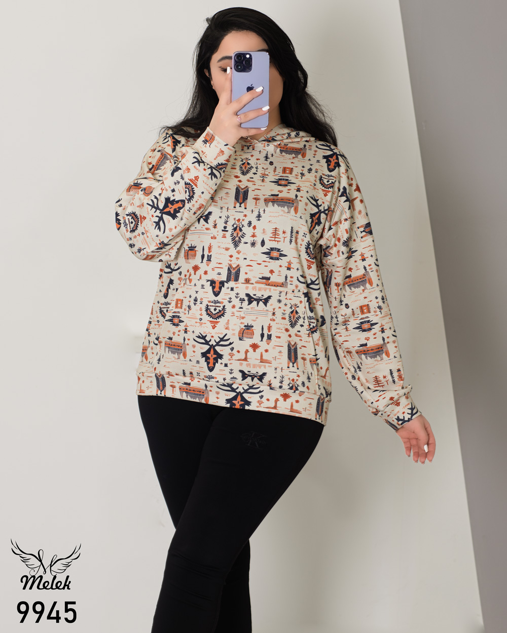 هودی اسپورت پاییزه کلاهدار جیب پلار آستین سرخود سایز بزرگ