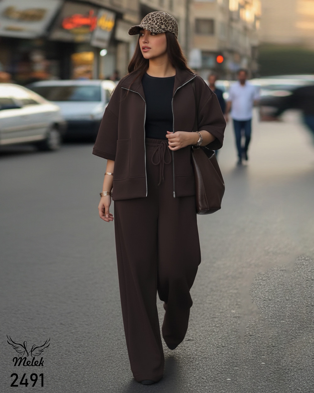 ست سوشرت جلو زیپ و شلوار بگ اسپورت مجلسی سایز بزرگ - غیر ژورنالی