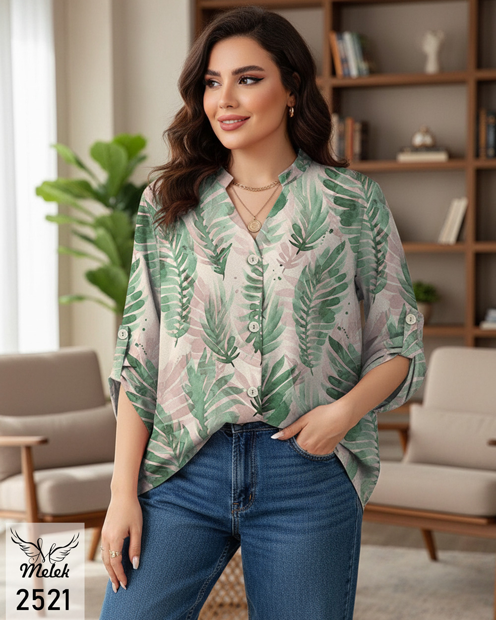 شومیز خاص مجلسی یقه هفت جلو دکمه بازشو آستین پاگن دار سایز بزرگ