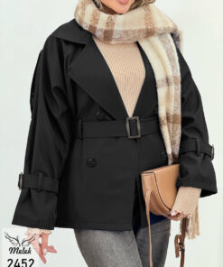 بارانی اسپورت مجلسی یقه انگلیسی آستین بلند جلوباز با کمربند سایز بزرگ