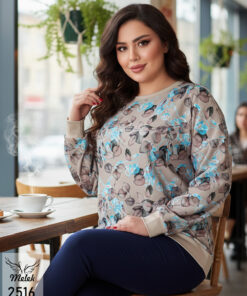 بلوز اسپورت مجلسی یقه گرد آستین سرخود سایز بزرگ