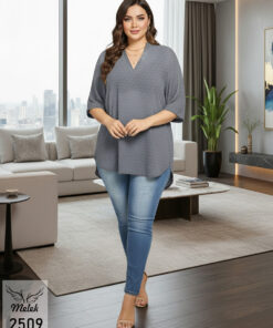 تونیک مجلسی یقه ایستاده آستین سه ربع (بدن نما) سایز بزرگ