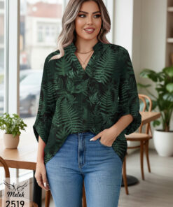 شومیز خاص مجلسی یقه هفت جلو دکمه بازشو آستین پاگن دار سایز بزرگ