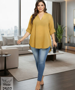 تونیک مجلسی یقه ایستاده آستین سه ربع (بدن نما) سایز بزرگ