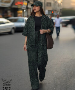 ست سوشرت جلو زیپ و شلوار بگ اسپورت مجلسی سایز بزرگ