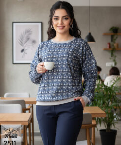 بلوز اسپورت مجلسی یقه گرد آستین سرخود سایز بزرگ