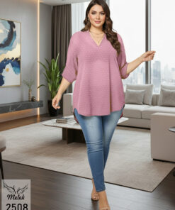 تونیک مجلسی یقه ایستاده آستین سه ربع (بدن نما) سایز بزرگ