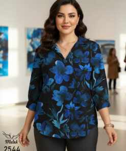 شومیز مجلسی یقه هفت آستین سه ربع سایز بزرگ