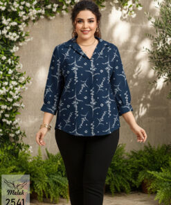 شومیز مجلسی یقه هفت آستین سه ربع سایز بزرگ