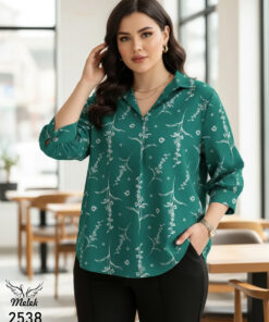 شومیز مجلسی یقه هفت آستین سه ربع سایز بزرگ