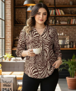 شومیز مجلسی یقه هفت آستین سه ربع سایز بزرگ