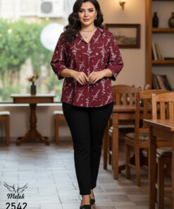 شومیز مجلسی یقه هفت آستین سه ربع سایز بزرگ