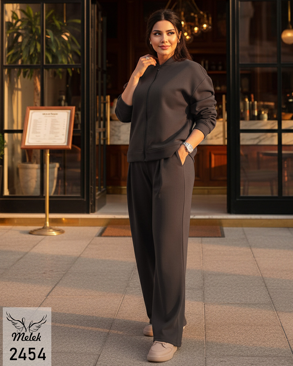 ست سوشرت جلو زیپ و شلوار بگ اسپورت مجلسی سایز بزرگ - غیر ژورنالی