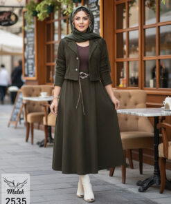 ست دوتکه کت دامن اسپورت مجلسی بدون کمربند سایز بزرگ