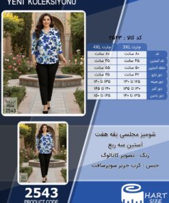 شومیز مجلسی یقه هفت آستین سه ربع سایز بزرگ - چارت