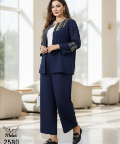 ست کت شلوار مجلسی جلو باز با طرح اسلیمی سایز بزرگ