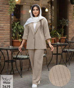 ست کت شلوار مجلسی یقه انگلیسی آستین سه ربع سایز بزرگ
