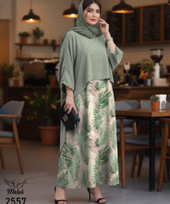 ست دوتکه سارافون و مانتو پانچ دنباله دار مجلسی سایز بزرگ