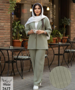 ست کت شلوار مجلسی یقه انگلیسی آستین سه ربع سایز بزرگ