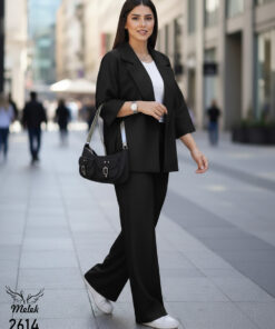 ست کت شلوار مجلسی یقه انگلیسی آستین سه ربع سایز بزرگ