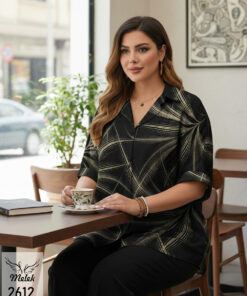 شومیز اسپورت مجلسی جلو دکمه بازشو آستین کیمونو پاکتی سایز بزرگ