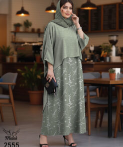 ست دوتکه سارافون و مانتو پانچ دنباله دار مجلسی سایز بزرگ