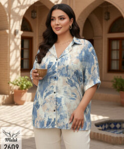 شومیز اسپورت مجلسی جلو دکمه بازشو آستین کیمونو پاکتی سایز بزرگ