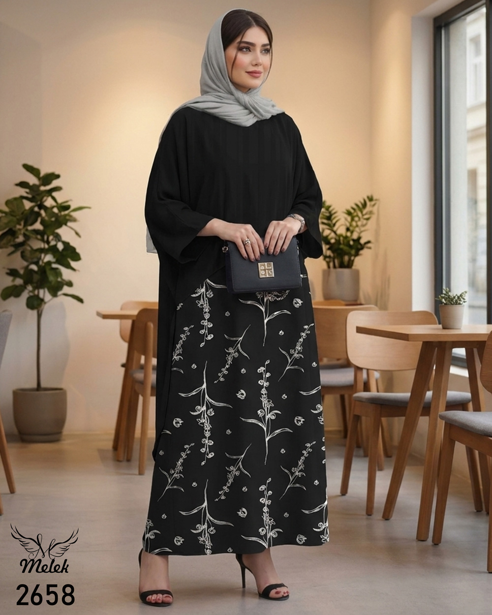 ست دوتکه سارافون و مانتو پانچ دنباله دار مجلسی سایز بزرگ