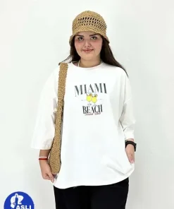 تیشرت باکسی سایز بزرگ miami beach - سفید