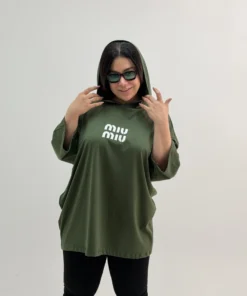 تیشرت سایزبزرگ کلاهدار miu miu - طوسی